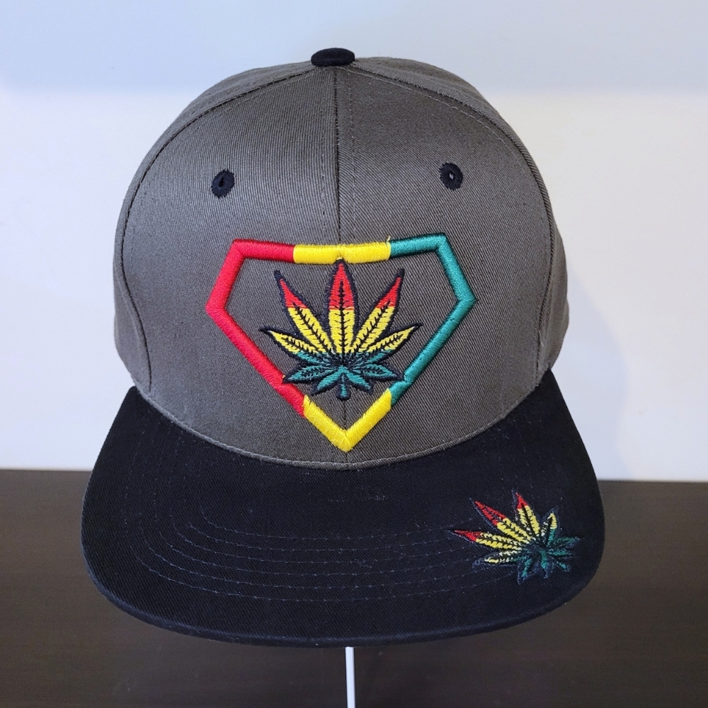 Embroidered Multicolor Superman Symbol Weed Patch Gray and Black Snapback